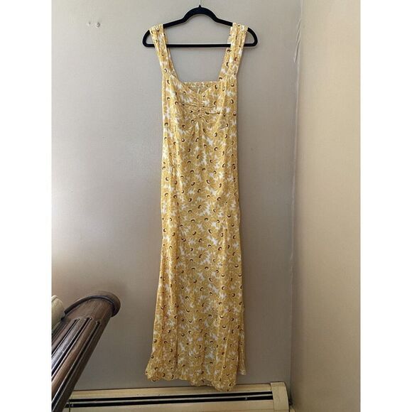 Free People Rosalee Midi Dress Yellow floral rose print sun summer Size L - NWOT - Picture 3 of 11